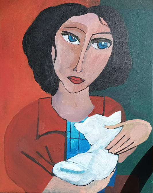 Mulher com gato, woman with cat painting